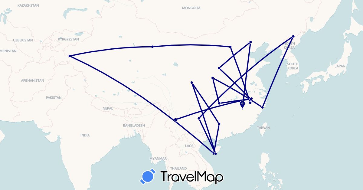 TravelMap itinerary: driving in China, North Korea (Asia)